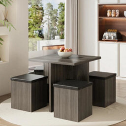 Compact Dining Table And Chairs Space Saving Kitchen Grey Set 4 Small Stools - thumbnail 3