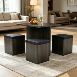 Compact Dining Table And Chairs Space Saving Kitchen Grey Set 4 Small Stools - thumbnail 6