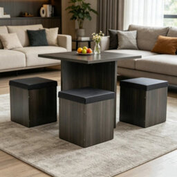 Compact Dining Table And Chairs Space Saving Kitchen Grey Set 4 Small Stools - thumbnail 4