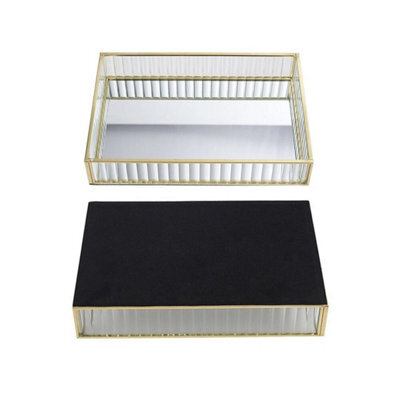 M Rectangular Mirror Tray - Gold Glass Metal Makeup Vanity Storage Organizer - image 1