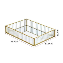 M Rectangular Mirror Tray - Gold Glass Metal Makeup Vanity Storage Organizer - thumbnail 2