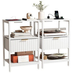 2Pcs Bedside Table With Charging Station Side Cabinet Nightstand With 1 Drawers - thumbnail 1
