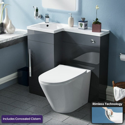 Nes Home 900mm Dark Grey Left Hand Basin Vanity Unit With Toilet Wc - image 1