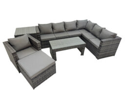 Fimous Outdoor Rattan Oblong Coffee Table Corner Sofa Sets Garden Furniture Set With Chair Big Stool Side Table Dark Grey Mixed - thumbnail 1