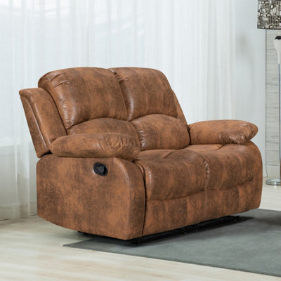 Faux Leather Suede Brown 2 Seater Manual Recliner Sofa Valencia - image 1