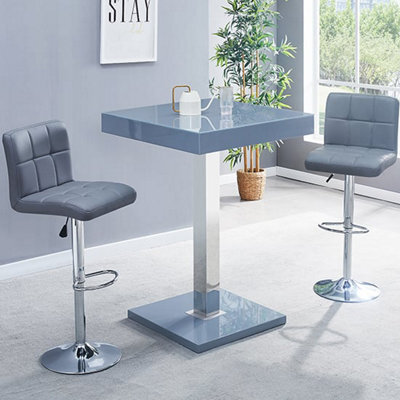 Furniture in Fashion Topaz Glass Grey Gloss Bar Table With 2 Coco Grey Stools - image 1
