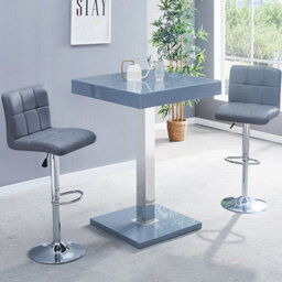 Furniture in Fashion Topaz Glass Grey Gloss Bar Table With 2 Coco Grey Stools - thumbnail 1