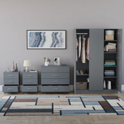 Lassic Vida Designs Riano 4 Piece Bedroom Set (3 Drawer Bedside Chest, 4 Drawer Chest, 3 Door Wardrobe), Grey - thumbnail 2