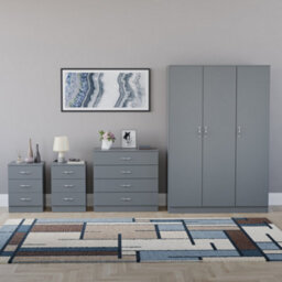 Lassic Vida Designs Riano 4 Piece Bedroom Set (3 Drawer Bedside Chest, 4 Drawer Chest, 3 Door Wardrobe), Grey - thumbnail 7