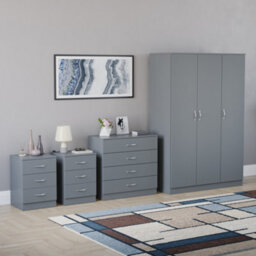 Lassic Vida Designs Riano 4 Piece Bedroom Set (3 Drawer Bedside Chest, 4 Drawer Chest, 3 Door Wardrobe), Grey - thumbnail 6