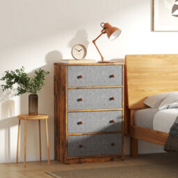 Homcom Chest Of Drawers, 4 Drawer Dresser For Bedroom, Grey And Rustic Brown
