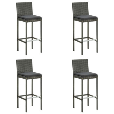 Vidaxl Garden Bar Stools With Cushions 4 Pcs Grey Poly Rattan - image 1
