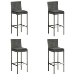 Vidaxl Garden Bar Stools With Cushions 4 Pcs Grey Poly Rattan - thumbnail 1