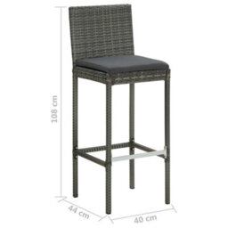 Vidaxl Garden Bar Stools With Cushions 4 Pcs Grey Poly Rattan - thumbnail 9