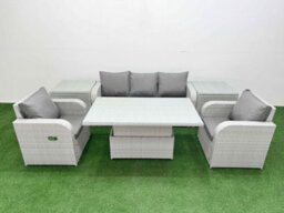 Fimous Pe Rattan Garden Furniture Set Reclining Chair Sofa Lounge Sofa Set Adjustable Lifting Table 2 Side Table Light Grey - thumbnail 2