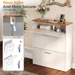 Washed White 80Cm Slim Shoe Storage Cabinet With Drawer, 3-Tier Enclosed Wooden For Hallway - thumbnail 5