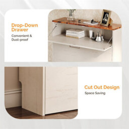 Washed White 80Cm Slim Shoe Storage Cabinet With Drawer, 3-Tier Enclosed Wooden For Hallway - thumbnail 6