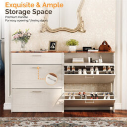 Washed White 80Cm Slim Shoe Storage Cabinet With Drawer, 3-Tier Enclosed Wooden For Hallway - thumbnail 3
