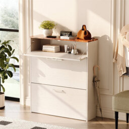 Washed White 80Cm Slim Shoe Storage Cabinet With Drawer, 3-Tier Enclosed Wooden For Hallway - thumbnail 1