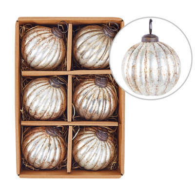 Beliani Set Of 6 Baubles Ivoire Glass Silver - image 1