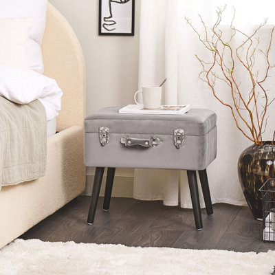 Beliani Grey Velvet Storage Stool With Suitcase Lift-Top And Black Legs, W52 X D36 X H46Cm - image 1