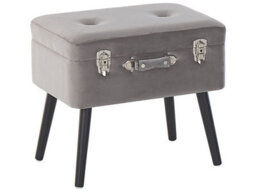 Beliani Grey Velvet Storage Stool With Suitcase Lift-Top And Black Legs, W52 X D36 X H46Cm - thumbnail 3