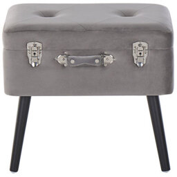 Beliani Grey Velvet Storage Stool With Suitcase Lift-Top And Black Legs, W52 X D36 X H46Cm - thumbnail 2