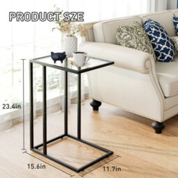Huhote Black Glass C Shaped End Side Table Set Of 2 With Metal Frame For Couch Sofa Living Room Bedroom - thumbnail 5