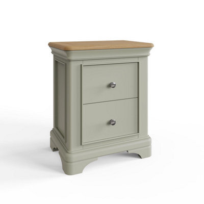 Fwstyle 2 Drawer Sage Green Oak Bedside Chest Table Ready Assembled - image 1