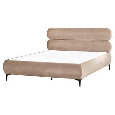 Beliani Bed Velvet Lessay 160 X 200 Cm (Eu King Size) Taupe - image 1