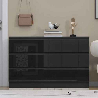 Modern High Gloss 6 Drawer Chest Of Drawers, Matt Black Body With Gloss Black Drawers, Storage Cabinet For Bedroom - image 1