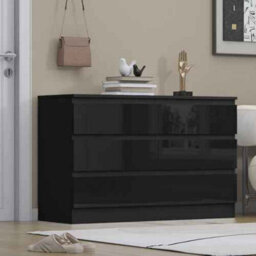 Modern High Gloss 6 Drawer Chest Of Drawers, Matt Black Body With Gloss Black Drawers, Storage Cabinet For Bedroom - thumbnail 2