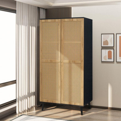 Swish Furniture Manila Black & Pvc Rattan 2 Door Double Wardrobe Bedroom Furniture Storage - image 1