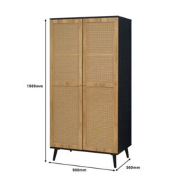 Swish Furniture Manila Black & Pvc Rattan 2 Door Double Wardrobe Bedroom Furniture Storage - thumbnail 3