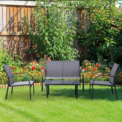 Outsunny 4Pcs Patio Furniture Set Garden Sofa Glass Top Coffee Table Grey - image 1