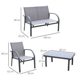 Outsunny 4Pcs Patio Furniture Set Garden Sofa Glass Top Coffee Table Grey - thumbnail 3