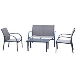 Outsunny 4Pcs Patio Furniture Set Garden Sofa Glass Top Coffee Table Grey - thumbnail 2