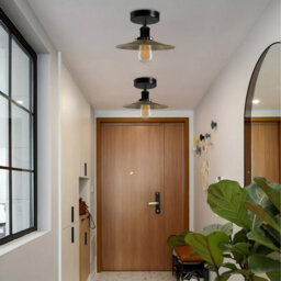 Brushed Brass Industrial Semi Flush Ceiling Light Metal Lampshade 22Cm E27 Fixture - thumbnail 3