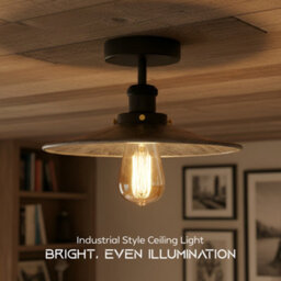 Brushed Brass Industrial Semi Flush Ceiling Light Metal Lampshade 22Cm E27 Fixture - thumbnail 5
