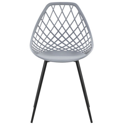 Beliani Set Of 2 Grey Net-Back Dining Chairs With Black Legs - Compact Pair - image 1