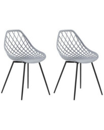 Beliani Set Of 2 Grey Net-Back Dining Chairs With Black Legs - Compact Pair - thumbnail 3