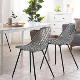 Beliani Set Of 2 Grey Net-Back Dining Chairs With Black Legs - Compact Pair - thumbnail 2