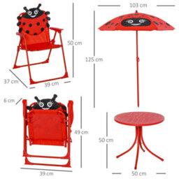 Outsunny Kids Folding Picnic Table Chair Set Ladybug Pattern Outdoor W/ Parasol - thumbnail 3