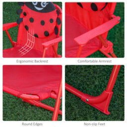 Outsunny Kids Folding Picnic Table Chair Set Ladybug Pattern Outdoor W/ Parasol - thumbnail 7