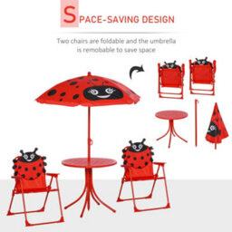 Outsunny Kids Folding Picnic Table Chair Set Ladybug Pattern Outdoor W/ Parasol - thumbnail 5