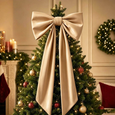 Amorly 48In Oversized Giant Khaki Bow, Gothic Hanging Decor For Halloween, Mantel, Entryway,wall,christmas Tree Topper & Party Decoration - image 1