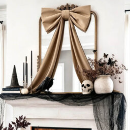Amorly 48In Oversized Giant Khaki Bow, Gothic Hanging Decor For Halloween, Mantel, Entryway,wall,christmas Tree Topper & Party Decoration - thumbnail 8