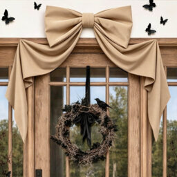 Amorly 48In Oversized Giant Khaki Bow, Gothic Hanging Decor For Halloween, Mantel, Entryway,wall,christmas Tree Topper & Party Decoration - thumbnail 6