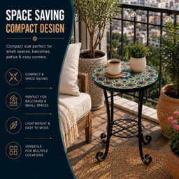 Shatchi 35Cm Casablanca Mosaic Plant Stand And Side Table With Ceramic Tile Top For Indoor Outdoor Use - thumbnail 8