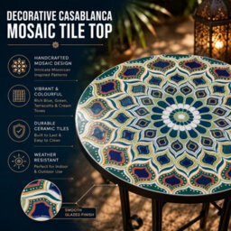 Shatchi 35Cm Casablanca Mosaic Plant Stand And Side Table With Ceramic Tile Top For Indoor Outdoor Use - thumbnail 3